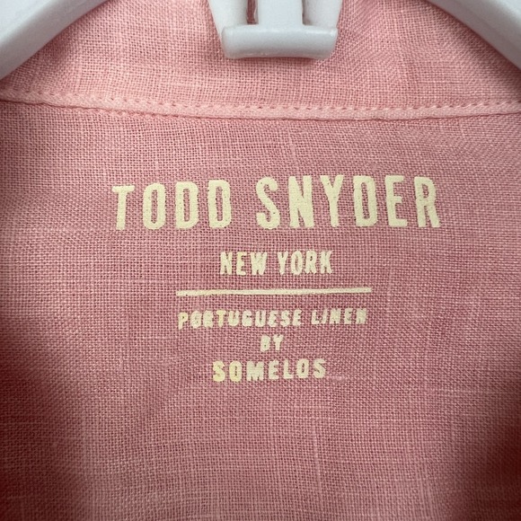 Todd Snyder Linen Button Up Shirt Mens Small Pink Short Sleeve Pocket Somelos - Picture 5 of 10